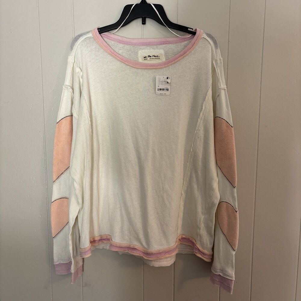 NWT Free People We The Free "You're A Star" Long Sleeve Tee - Mint Heart Medium